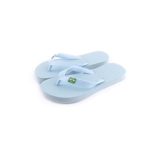 R-ISLAND Flip-Flops für Kinder, Unisex, brasilianisches Logo, Größe 30-35, wasserdicht, Sohle aus Polyethylen, ideal für Zuhause draußen und drinnen, Strand, Pool.., blau, 31 EU von R-ISLAND