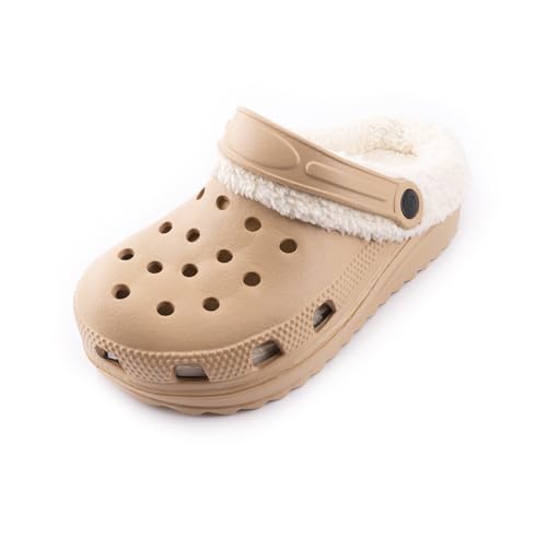 R-ISLAND Winter-Clogs für Damen, Erwachsene, mit warmem Futter, EVA, bequem, rutschfest, perfekt für drinnen und draußen., beige, 38 EU von R-ISLAND