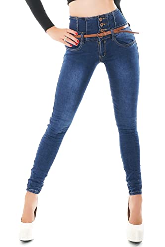 R.Jonaco Damen High Waist Jeans Skinny Slim Stretch Denim Hose Größe 32-42, Blau verwaschen, 36 von R Jonaco