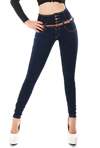 R Jonaco Damen High Waist Jeans Skinny Slim Stretch Denim Hose Gr. 37-40, dunkelblau, 36 von R Jonaco