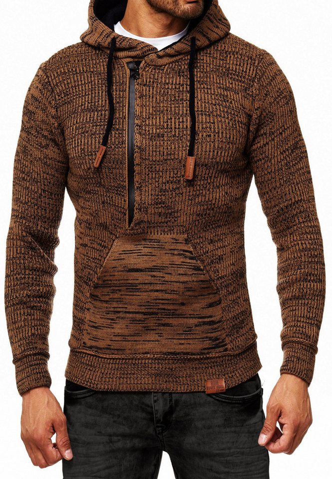 R-NEAL Kapuzenpullover Kapuzenpullover Grobstrick Pullover mit Zipper und Logoschriftzug von R-NEAL