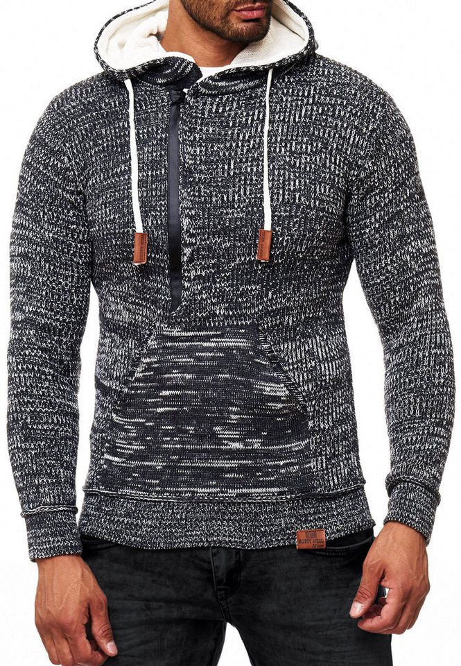 R-NEAL Kapuzenpullover Kapuzenpullover Grobstrick Pullover mit Zipper und Logoschriftzug von R-NEAL