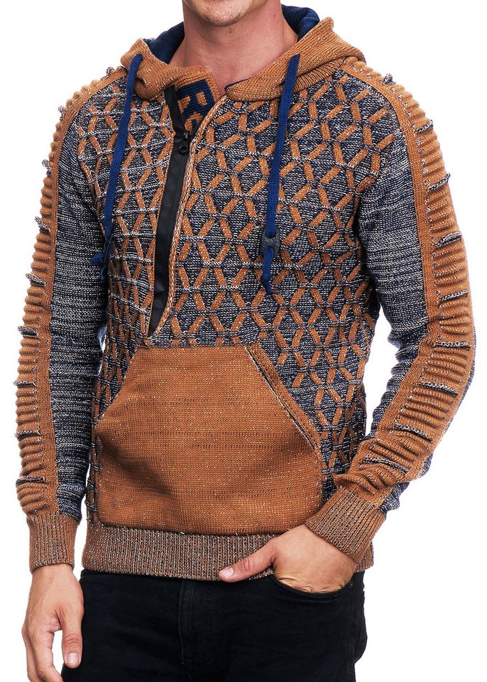 R-NEAL Kapuzenpullover Kontrast Streetwear Kapuzenpullover Grobstrick Pullover mit Zipper von R-NEAL
