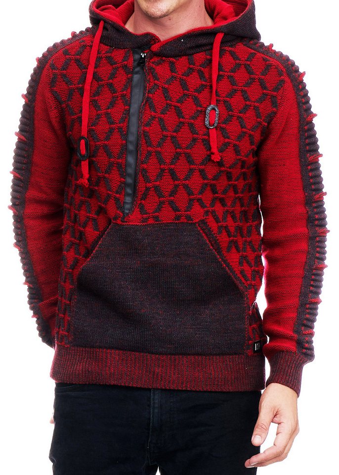 R-NEAL Kapuzenpullover Kontrast Streetwear Kapuzenpullover Grobstrick Pullover mit Zipper von R-NEAL