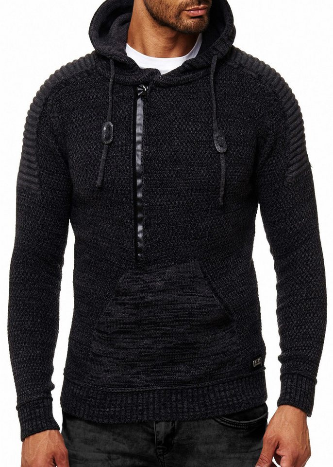 R-NEAL Kapuzenpullover Streetwear Kapuzen-Pullover Grobstrick Zipped Strickpullover von R-NEAL