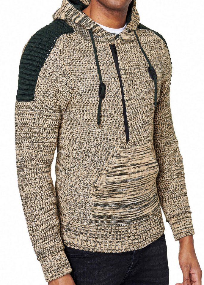 R-NEAL Kapuzenpullover Streetwear Kapuzen-Pullover Grobstrick Zipped Strickpullover von R-NEAL