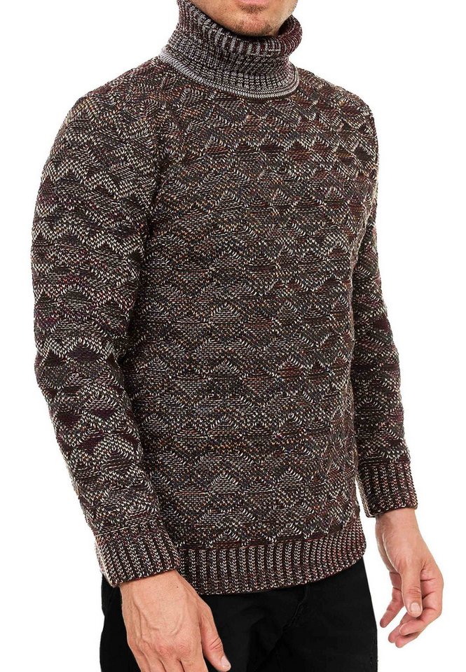 R-NEAL Rollkragenpullover Rollkragen Kontrast Pullover Freizeit Grob-Strick Pulli mit Karomuster von R-NEAL