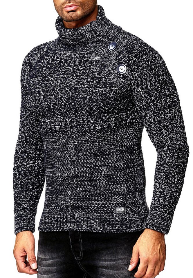 R-NEAL Rollkragenpullover Schwerer Rollkragen Winter Pullover mit Seitlicher Knopfleiste Rolli von R-NEAL