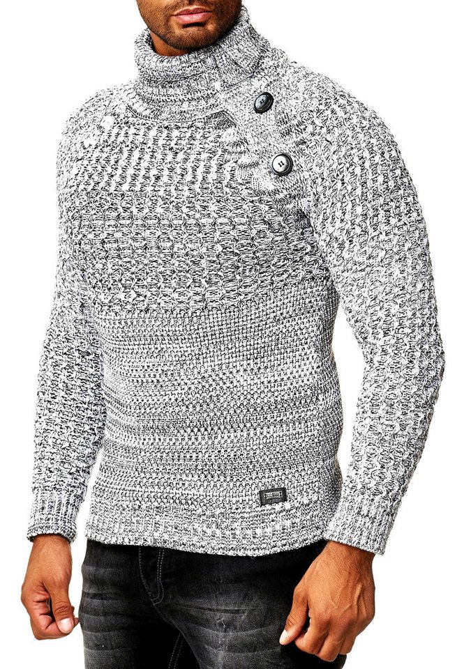 R-NEAL Rollkragenpullover Schwerer Rollkragen Winter Pullover mit Seitlicher Knopfleiste Rolli von R-NEAL