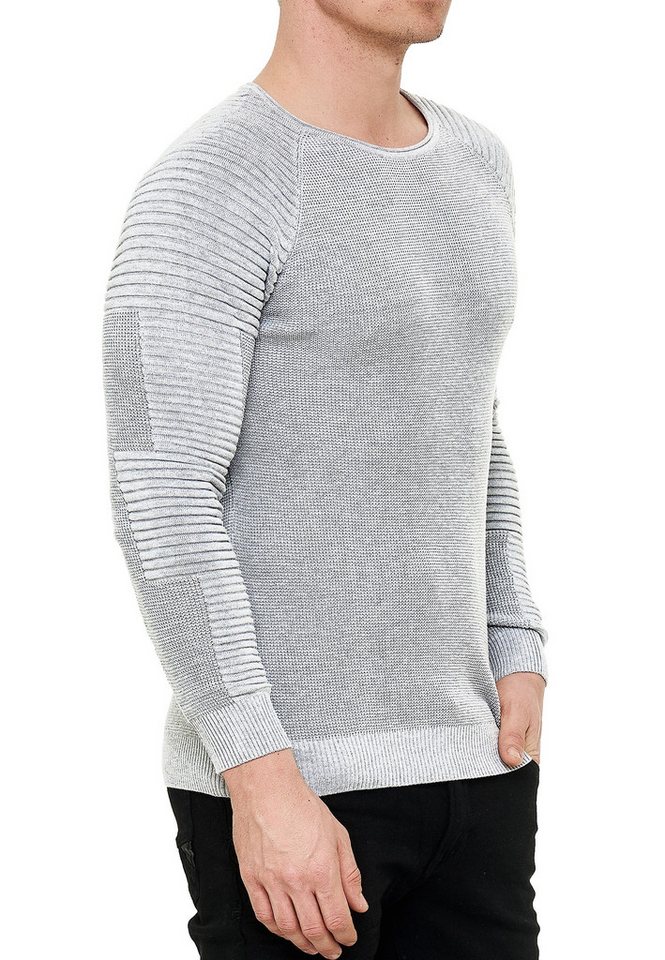 R-NEAL Rundhalspullover Fein-Strick Slim-Fit Biker Strick-Pullover Gerippter Langarm-Pullover von R-NEAL