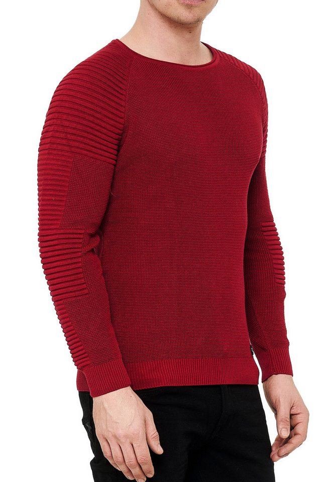 R-NEAL Rundhalspullover Fein-Strick Slim-Fit Biker Strick-Pullover Gerippter Langarm-Pullover von R-NEAL