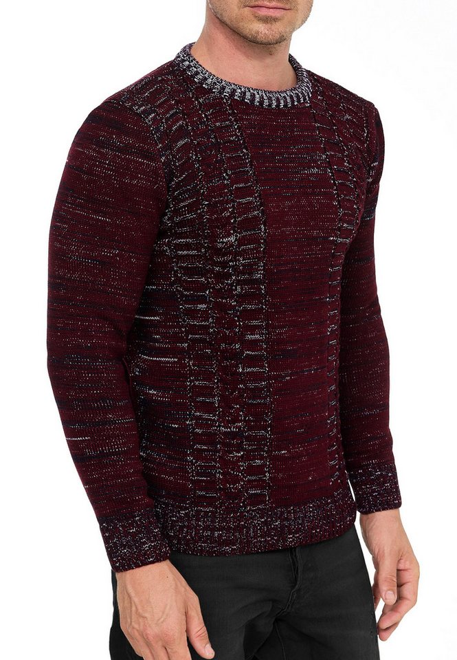 R-NEAL Rundhalspullover Grobstrick Pullover mit Kontrastfarben Rundhals Strickpullover von R-NEAL