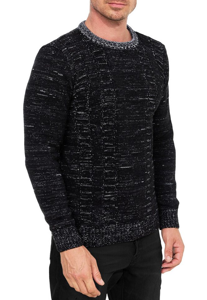 R-NEAL Rundhalspullover Grobstrick Pullover mit Kontrastfarben Rundhals Strickpullover von R-NEAL