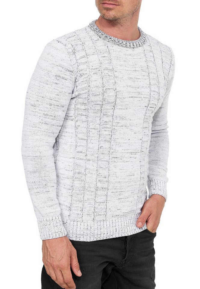 R-NEAL Rundhalspullover Grobstrick Pullover mit Kontrastfarben Rundhals Strickpullover von R-NEAL