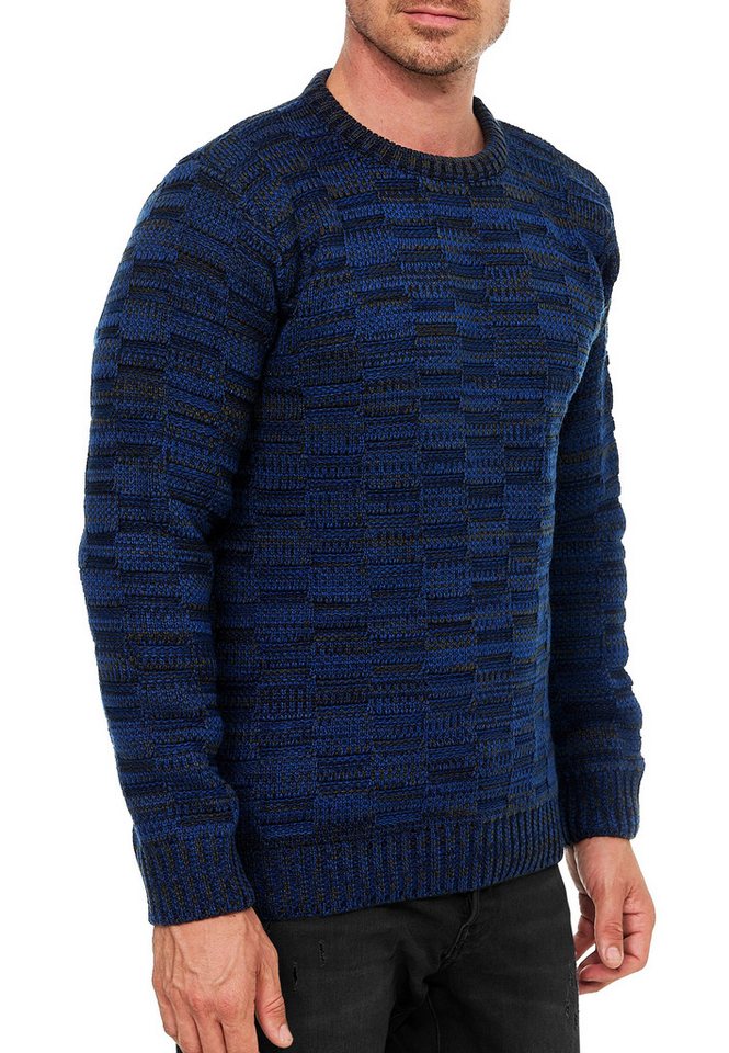 R-NEAL Rundhalspullover Herren Pullover Freizeit Grobstrick Karo Kontrast Strick Pullover von R-NEAL