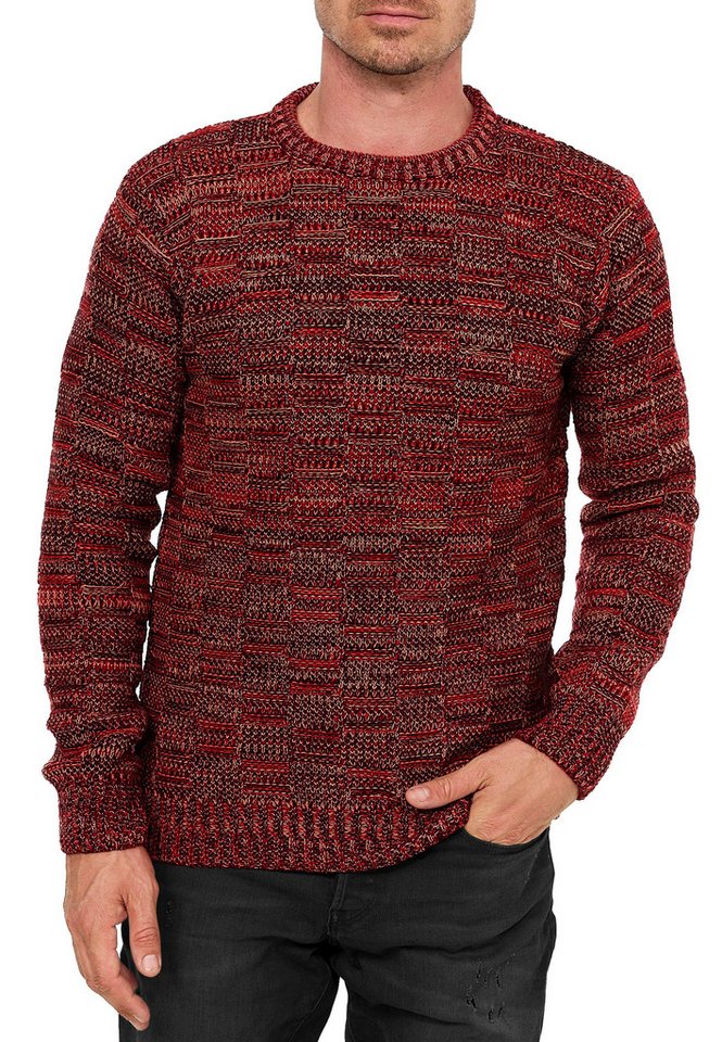 R-NEAL Rundhalspullover Herren Pullover Freizeit Grobstrick Karo Kontrast Strick Pullover von R-NEAL
