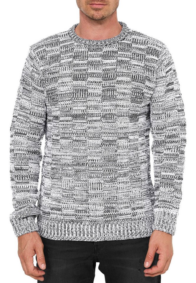R-NEAL Rundhalspullover Herren Pullover Freizeit Grobstrick Karo Kontrast Strick Pullover von R-NEAL