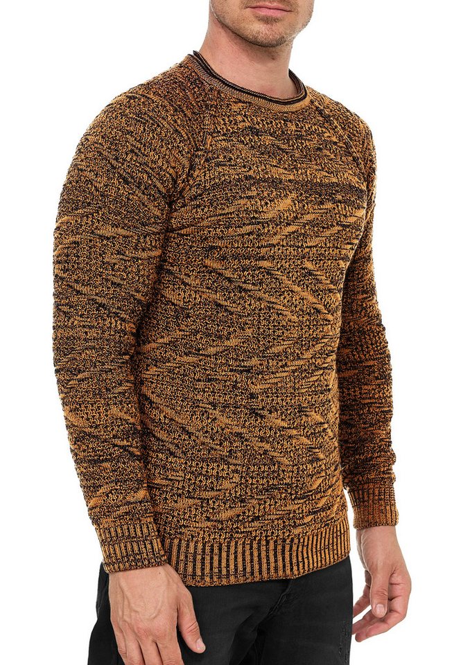 R-NEAL Rundhalspullover Herren Strick Kontrast Pulli mir Muster Crew-Neck Pullover von R-NEAL