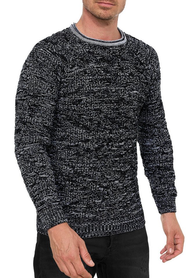 R-NEAL Rundhalspullover Herren Strick Kontrast Pulli mir Muster Crew-Neck Pullover von R-NEAL