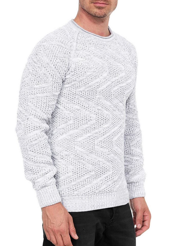 R-NEAL Rundhalspullover Herren Strick Kontrast Pulli mir Muster Crew-Neck Pullover von R-NEAL