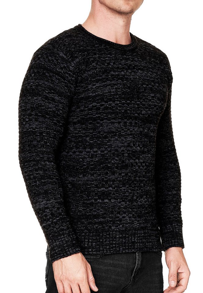 R-NEAL Rundhalspullover Melierter Rundhals Strickpullover von R-NEAL