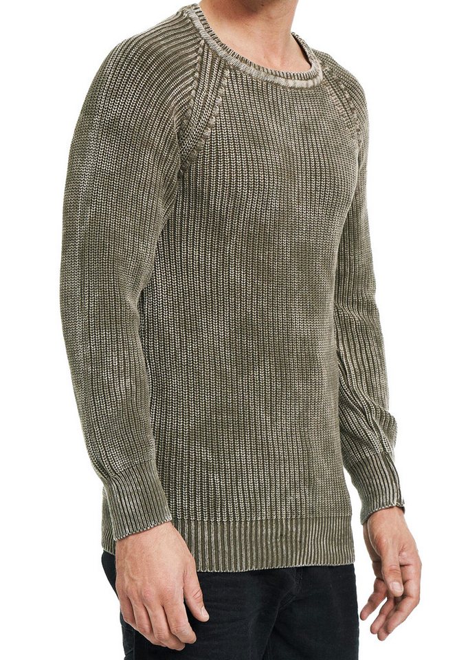 R-NEAL Rundhalspullover Streetwear Pullover Verwaschen im Oversized Look Grobstrick Pullover von R-NEAL