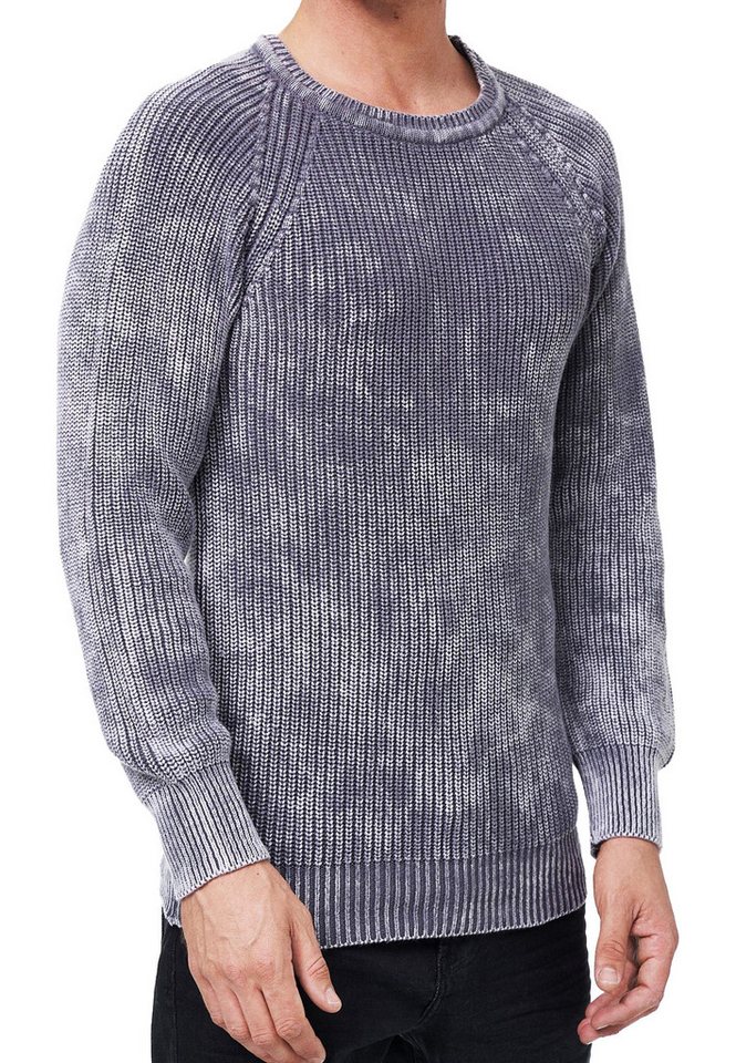 R-NEAL Rundhalspullover Streetwear Pullover Verwaschen im Oversized Look Grobstrick Pullover von R-NEAL