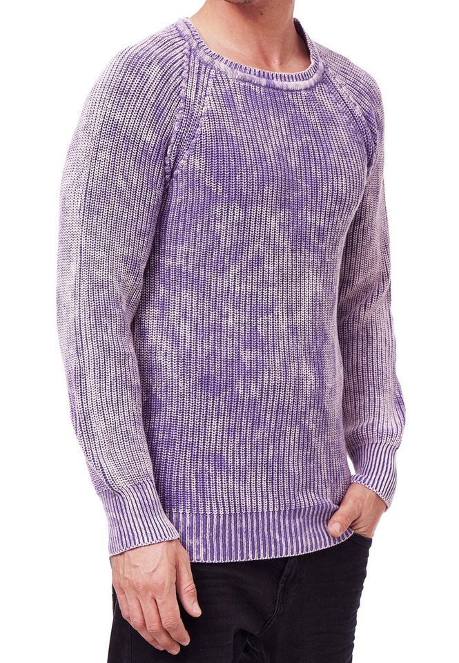 R-NEAL Rundhalspullover Streetwear Pullover Verwaschen im Oversized Look Grobstrick Pullover von R-NEAL