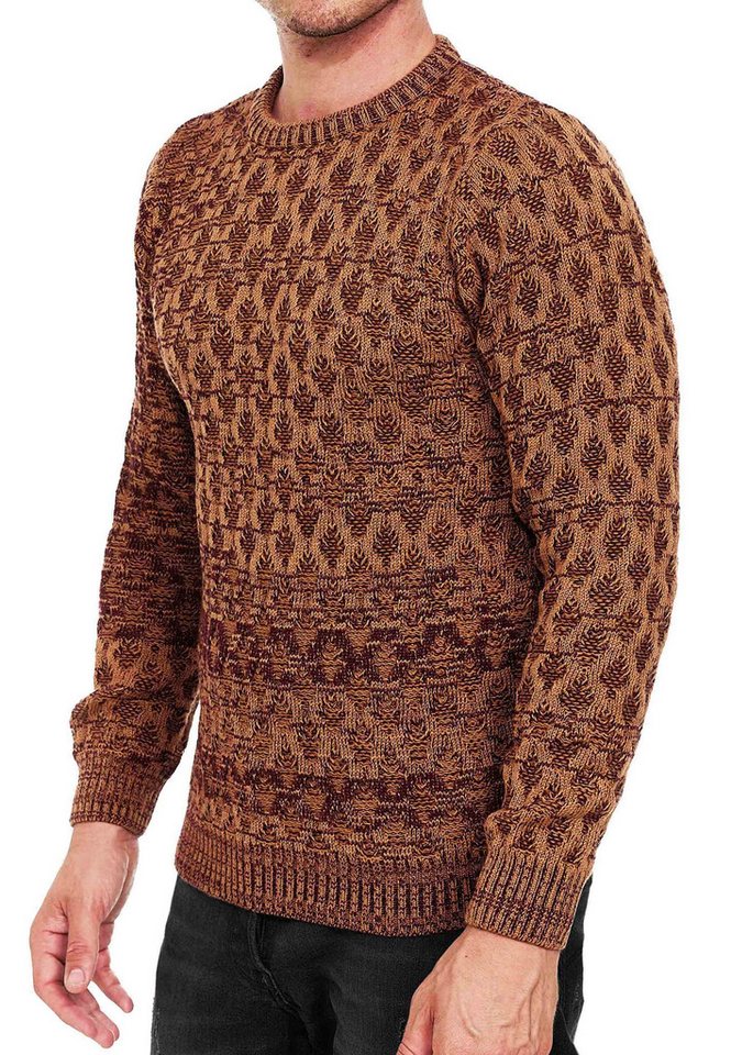 R-NEAL Rundhalspullover Strickpullover Streetwear Kontrast Rundhals Strick Pullover von R-NEAL