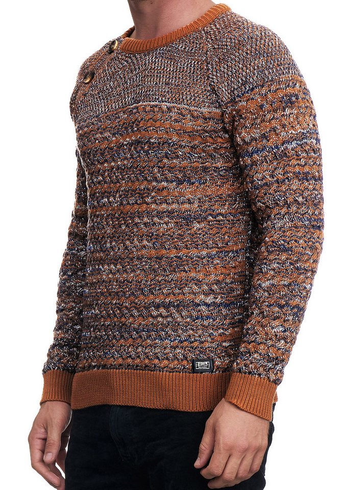 R-NEAL Rundhalspullover Strickpullover mit Seitlicher Knopfleiste Rundhals Strick Pullover von R-NEAL