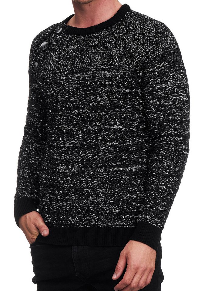 R-NEAL Rundhalspullover Strickpullover mit Seitlicher Knopfleiste Rundhals Strick Pullover von R-NEAL