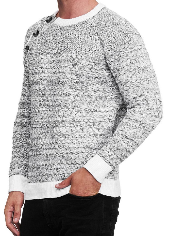 R-NEAL Rundhalspullover Strickpullover mit Seitlicher Knopfleiste Rundhals Strick Pullover von R-NEAL