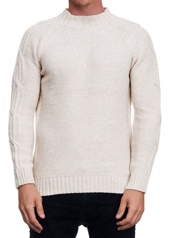 R-NEAL Stehkragenpullover Herren Langarm Stehkragen Strick-Pullover Hoch-Kragen mit Zopfmuster von R-NEAL
