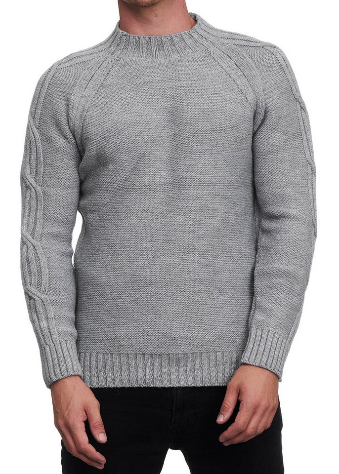 R-NEAL Stehkragenpullover Herren Langarm Stehkragen Strick-Pullover Hoch-Kragen mit Zopfmuster von R-NEAL
