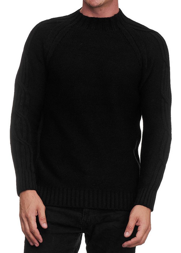 R-NEAL Stehkragenpullover Herren Langarm Stehkragen Strick-Pullover Hoch-Kragen mit Zopfmuster von R-NEAL