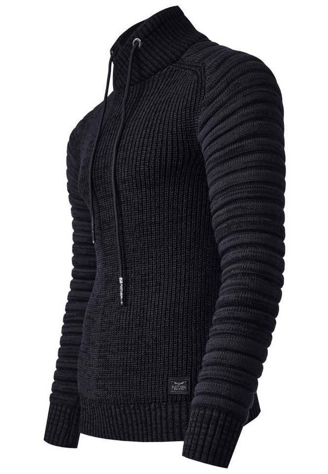 R-NEAL Stehkragenpullover Herren Pullover Grobstrick-Pullover Stehkragen Biker Strick Pulli von R-NEAL