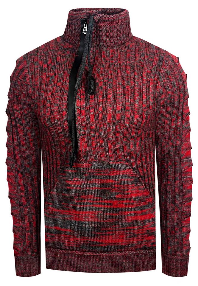 R-NEAL Stehkragenpullover Stehkragen Grob Strick Pullover mit Zipper und Logo Schriftzug von R-NEAL