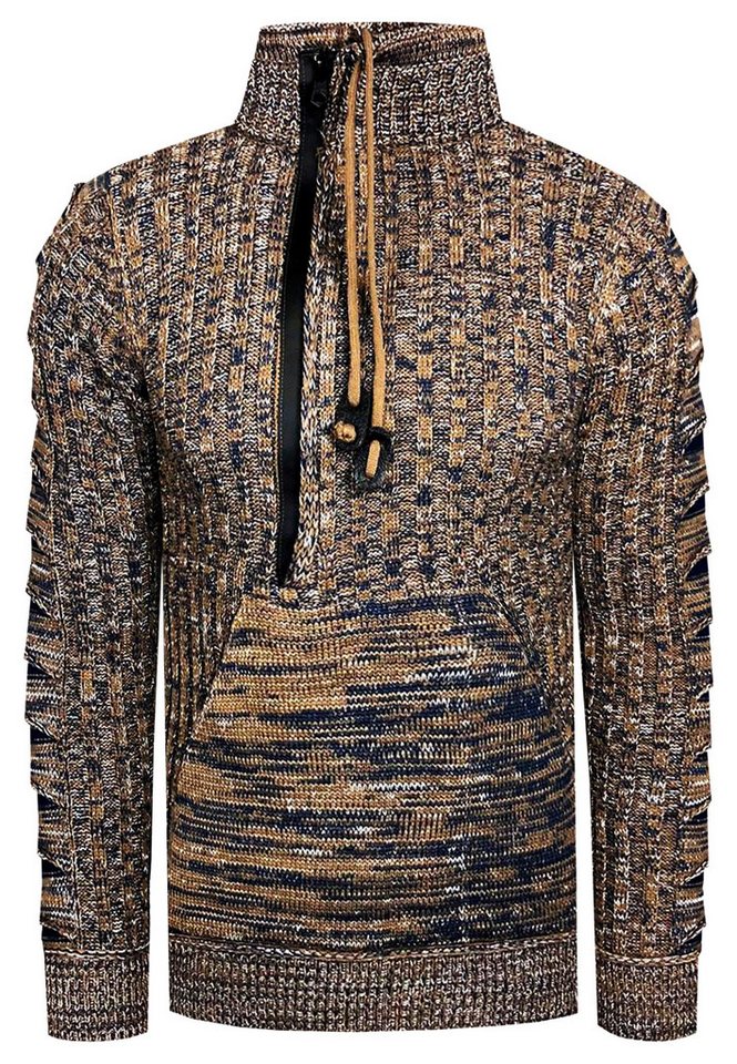 R-NEAL Stehkragenpullover Stehkragen Grob Strick Pullover mit Zipper und Logo Schriftzug von R-NEAL