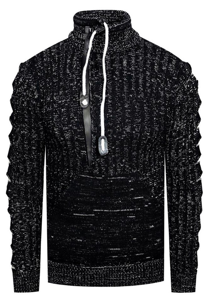 R-NEAL Stehkragenpullover Stehkragen Grob Strick Pullover mit Zipper und Logo Schriftzug von R-NEAL