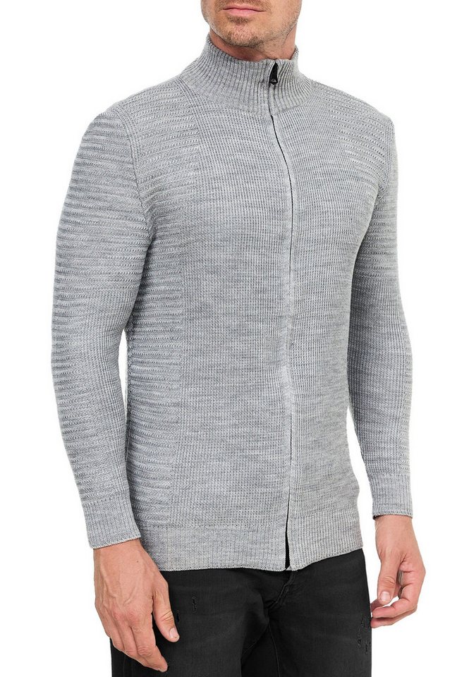 R-NEAL Stehkragenpullover Strickjacke Streetwear Slim Fit Feinstrick Biker Strick Jacke Zipper von R-NEAL