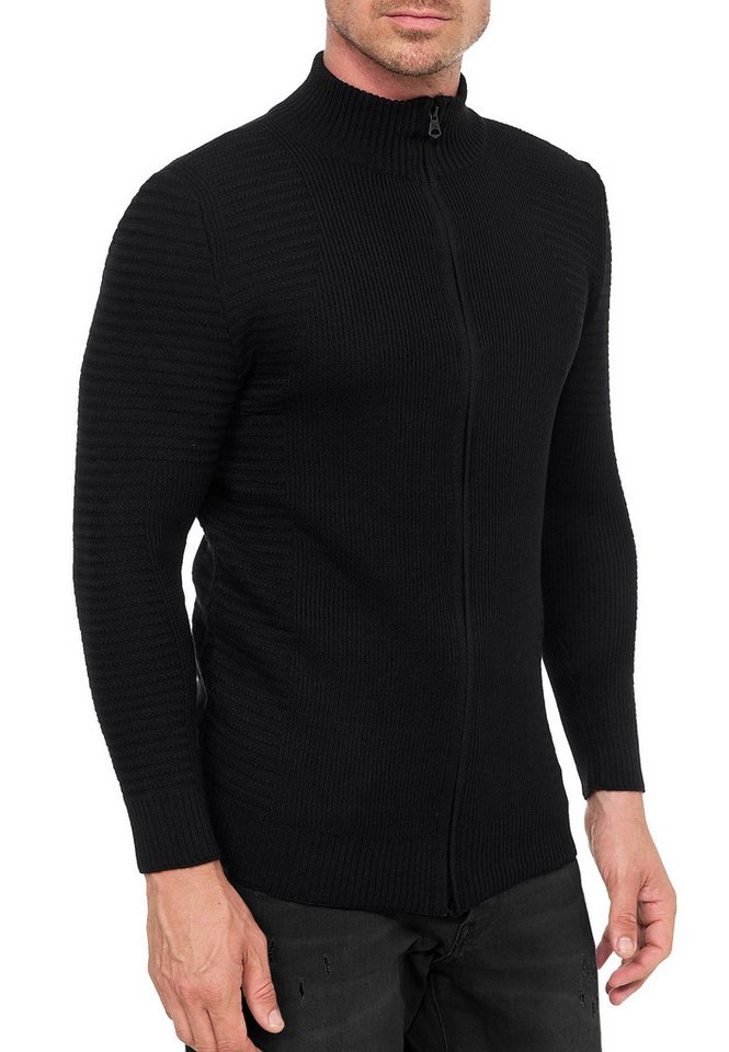 R-NEAL Stehkragenpullover Strickjacke Streetwear Slim Fit Feinstrick Biker Strick Jacke Zipper von R-NEAL