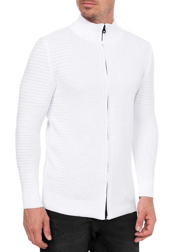 R-NEAL Stehkragenpullover Strickjacke Streetwear Slim Fit Feinstrick Biker Strick Jacke Zipper von R-NEAL