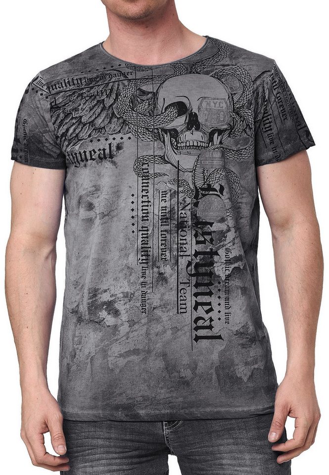 R-NEAL T-Shirt Herren T-Shirt Oil Washed Skull Printed 100% Cotton S M L XL XXL 3XL von R-NEAL