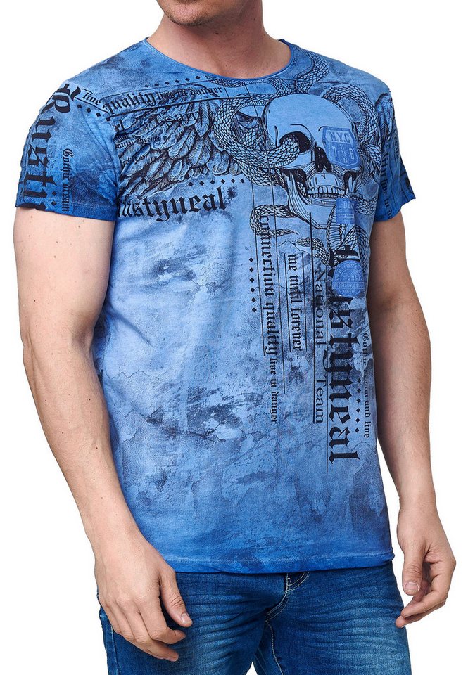 R-NEAL T-Shirt Herren T-Shirt Oil Washed Skull Printed 100% Cotton S M L XL XXL 3XL von R-NEAL