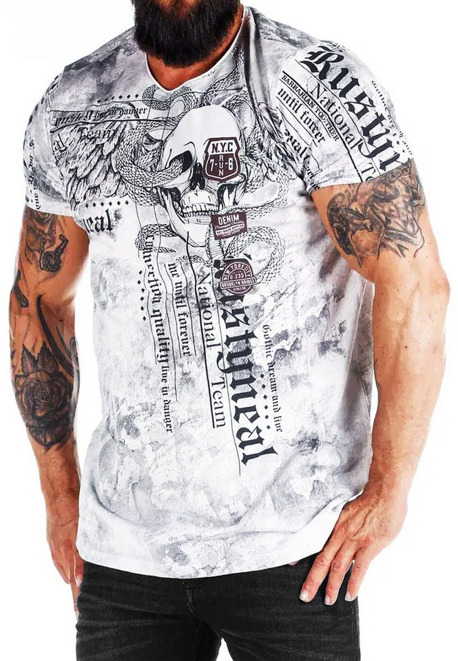 R-NEAL T-Shirt Herren T-Shirt Oil Washed Skull Printed 100% Cotton S M L XL XXL 3XL von R-NEAL