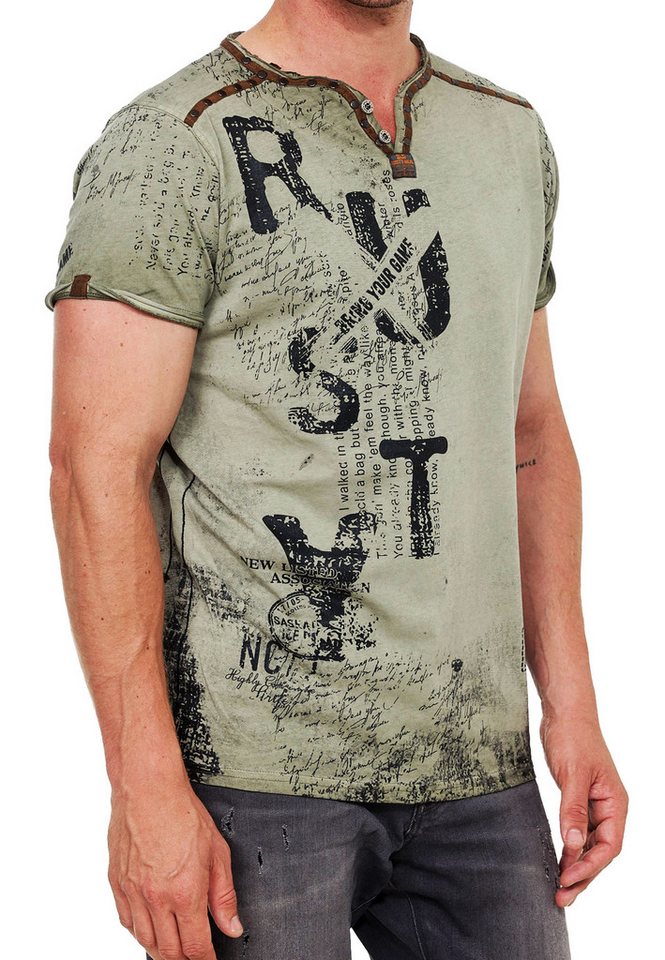 R-NEAL T-Shirt T-Shirt Herren Weit-Geschnittener Wildleder V-Neck mit Front Prints von R-NEAL