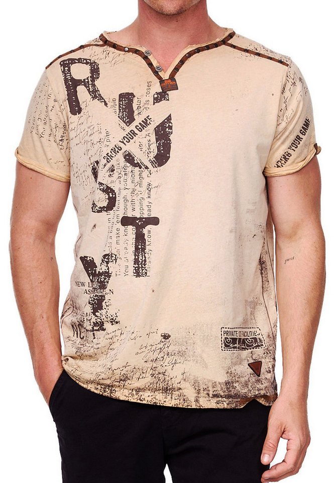 R-NEAL T-Shirt T-Shirt Herren Weit-Geschnittener Wildleder V-Neck mit Front Prints von R-NEAL