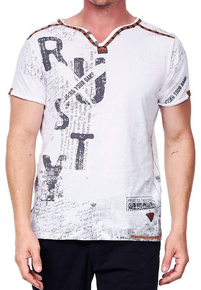 R-NEAL T-Shirt T-Shirt Herren Weit-Geschnittener Wildleder V-Neck mit Front Prints von R-NEAL
