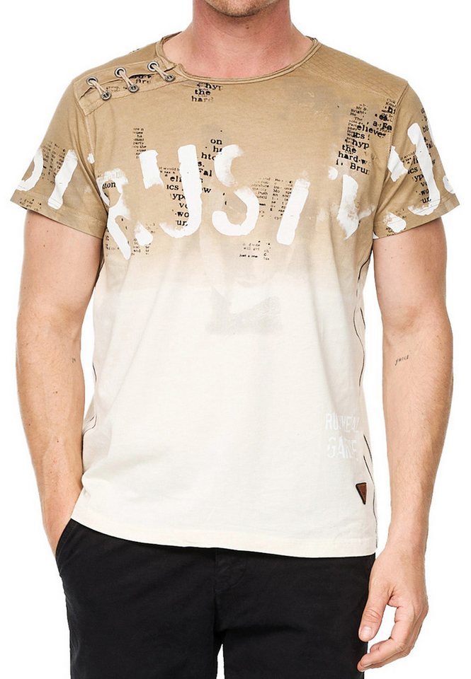 R-NEAL T-Shirt T-Shirt Verwaschen Regular Printed Oil Washed Roundneck S M L XL XXL von R-NEAL
