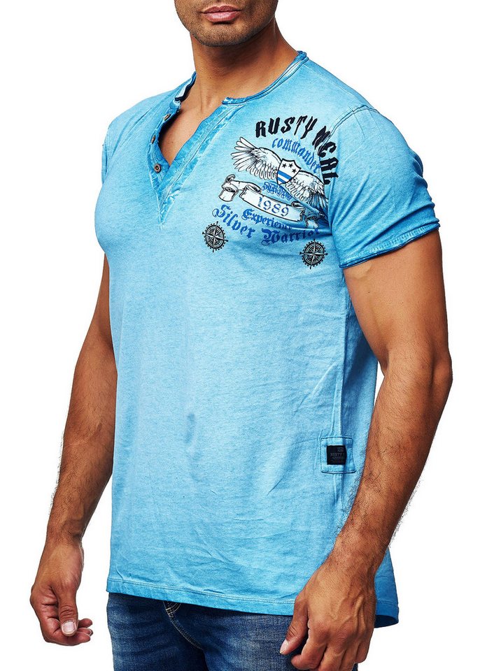 R-NEAL T-Shirt T-Shirt Verwaschen Regular Printed Oil Washed Roundneck S M L XL XXL von R-NEAL